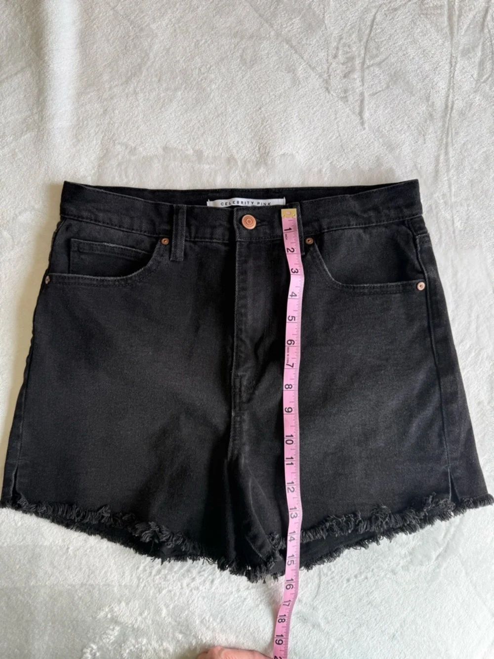 Celebrity Pink Black Frayed Hem Denim Shorts - Picture 6 of 8